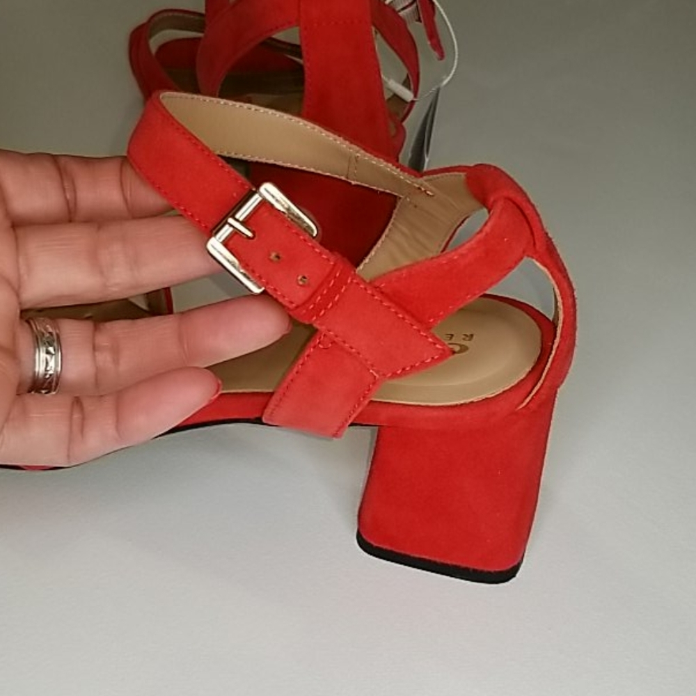 New Scarlet RED GEOX Suede Mid Heel Sandal - Picture 5 of 13